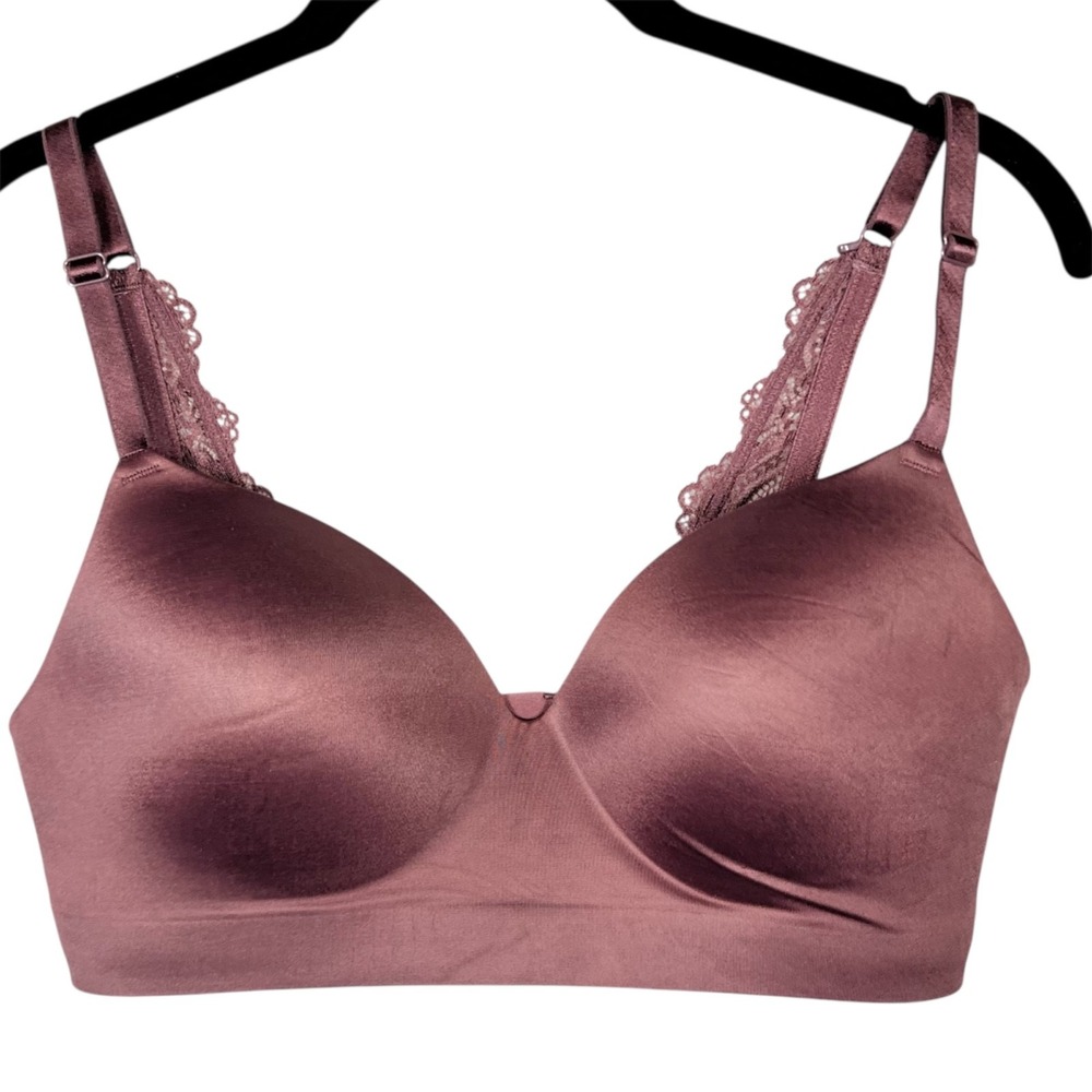 Soma Enbliss Luxe Wireless Bra With Lace Back Size 34C‎ Merlot J-Hook